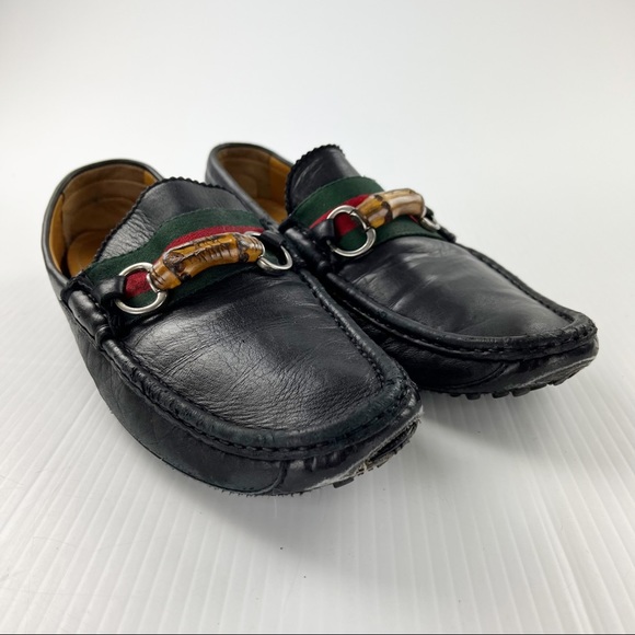 Gucci Black Leather Horsebit Driver Web Loafers Shoes - Picture 2 of 8